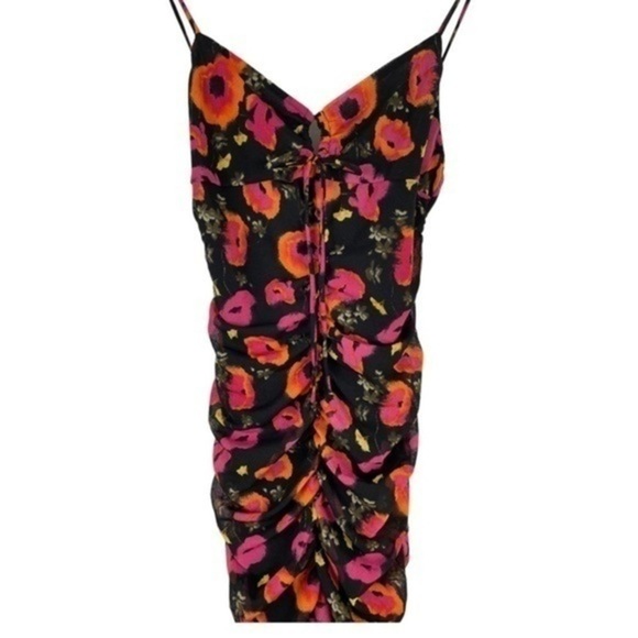 Nordstrom Bp Keyhole Mesh Mini Dress Black Bombshell Floral Small NWT - Picture 3 of 7
